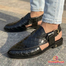 Load image into Gallery viewer, Black Croc Leather Peshawari Chappal