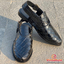 Load image into Gallery viewer, Black Croc Leather Peshawari Chappal
