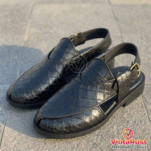 Load image into Gallery viewer, Black Croc Leather Peshawari Chappal