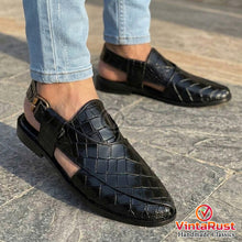 Load image into Gallery viewer, Black Croc Leather Peshawari Chappal