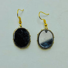 Load image into Gallery viewer, Black Stone Oval Shape Drop Dangle Hook Earrings