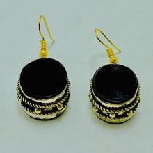 Load image into Gallery viewer, Black Stone Oval Shape Drop Dangle Hook Earrings