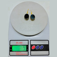 Load image into Gallery viewer, Black Stone Oval Shape Drop Dangle Hook Earrings