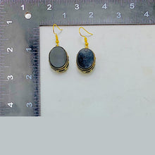 Load image into Gallery viewer, Black Stone Oval Shape Drop Dangle Hook Earrings