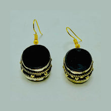 Load image into Gallery viewer, Black Stone Oval Shape Drop Dangle Hook Earrings