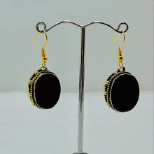 Load image into Gallery viewer, Black Stone Oval Shape Drop Dangle Hook Earrings