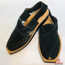 Load image into Gallery viewer, Black Suede Handmade Peshawari Chappal for Men