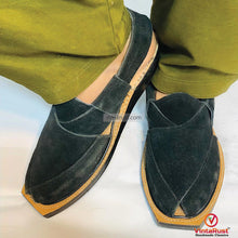 Load image into Gallery viewer, Black Suede Handmade Peshawari Chappal for Men
