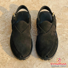 Load image into Gallery viewer, Black Suede Men's Peshawari Sandals