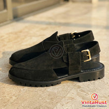 Load image into Gallery viewer, Black Suede Men's Peshawari Sandals