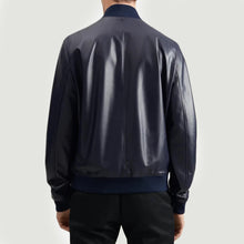 Load image into Gallery viewer, Mens Blue Elegant Leather Bomber Jacket
