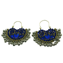 Load image into Gallery viewer, Blue Glass Stones Silver Boho Chandbali Earrings