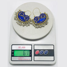 Load image into Gallery viewer, Blue Glass Stones Silver Boho Chandbali Earrings