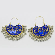 Load image into Gallery viewer, Blue Glass Stones Silver Boho Chandbali Earrings