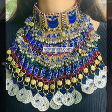 Load image into Gallery viewer, Blue Handmade Multilayered Silver Bib Necklace