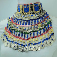 Load image into Gallery viewer, Blue Handmade Multilayered Silver Bib Necklace