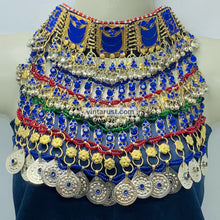 Load image into Gallery viewer, Blue Handmade Multilayered Silver Bib Necklace