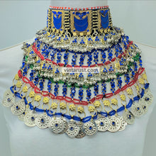 Load image into Gallery viewer, Blue Handmade Multilayered Silver Bib Necklace