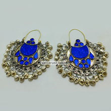 Load image into Gallery viewer, Blue Kuchi Hoop Earrings With Small Silver Bells