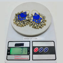 Load image into Gallery viewer, Blue Kuchi Hoop Earrings With Small Silver Bells