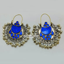 Load image into Gallery viewer, Blue Kuchi Hoop Earrings With Small Silver Bells