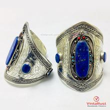 Load image into Gallery viewer, Blue Lapis Stone Adjustable Cuff Bracelet