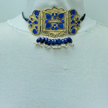 Load image into Gallery viewer, Blue Statement Choker Necklace With Earrings