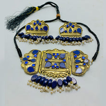 Load image into Gallery viewer, Blue Statement Choker Necklace With Earrings