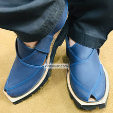 Load image into Gallery viewer, Blue Suede Leather Peshawari Chappal