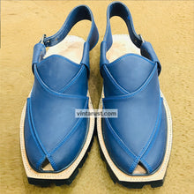 Load image into Gallery viewer, Blue Suede Leather Peshawari Chappal