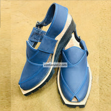 Load image into Gallery viewer, Blue Suede Leather Peshawari Chappal