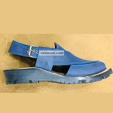 Load image into Gallery viewer, Blue Suede Leather Peshawari Chappal