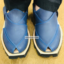 Load image into Gallery viewer, Blue Suede Leather Peshawari Chappal