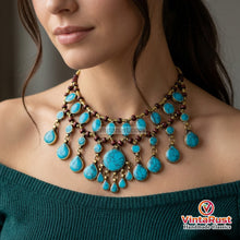 Load image into Gallery viewer, Handmade Bohemian Turquoise Wood Beaded Bib Necklace