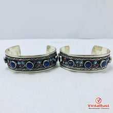 Load image into Gallery viewer, Boho Lapis Stone Cuff Bracelet With Turquoise and Coral