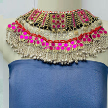 Load image into Gallery viewer, Boho Pink Glass Stone Choker Necklace With Bells
