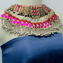 Load image into Gallery viewer, Boho Pink Glass Stone Choker Necklace With Bells