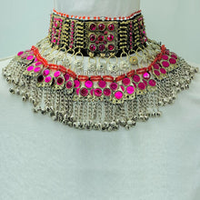 Load image into Gallery viewer, Boho Pink Glass Stone Choker Necklace With Bells