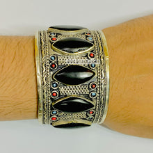 Load image into Gallery viewer, Boho Stone Handcuff With Turquoise and Coral Beads