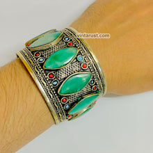 Load image into Gallery viewer, Boho Stone Handcuff With Turquoise and Coral Beads