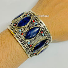 Load image into Gallery viewer, Boho Stone Handcuff With Turquoise and Coral Beads