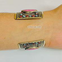 Load image into Gallery viewer, Boho Stone Handcuff With Turquoise and Coral Beads