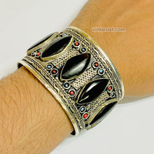 Load image into Gallery viewer, Boho Stone Handcuff With Turquoise and Coral Beads