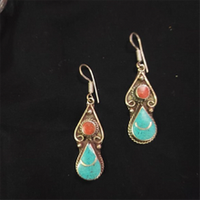 Load image into Gallery viewer, Boho Turquoise and Coral Stone Earrings