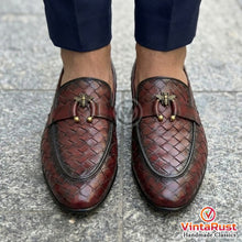 Load image into Gallery viewer, Brown Leather Woven Loafers for Men