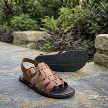 Load image into Gallery viewer, Brown Leather Gladiator Sandals for Men: Handmade Comfortable Summer Sandals