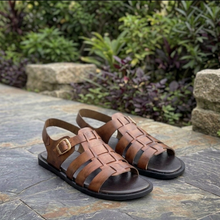 Load image into Gallery viewer, Brown Leather Gladiator Sandals for Men: Handmade Comfortable Summer Sandals