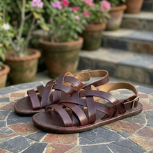 Load image into Gallery viewer, Genuine Leather Brown Sandals: Handmade Men's Slingback Shoes