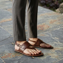 Load image into Gallery viewer, Handcrafted Brown Leather Flip Flops: Men's Genuine Leather Sandals