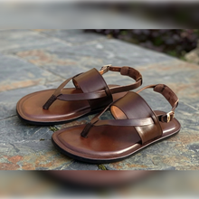 Load image into Gallery viewer, Handcrafted Brown Leather Flip Flops: Men's Genuine Leather Sandals